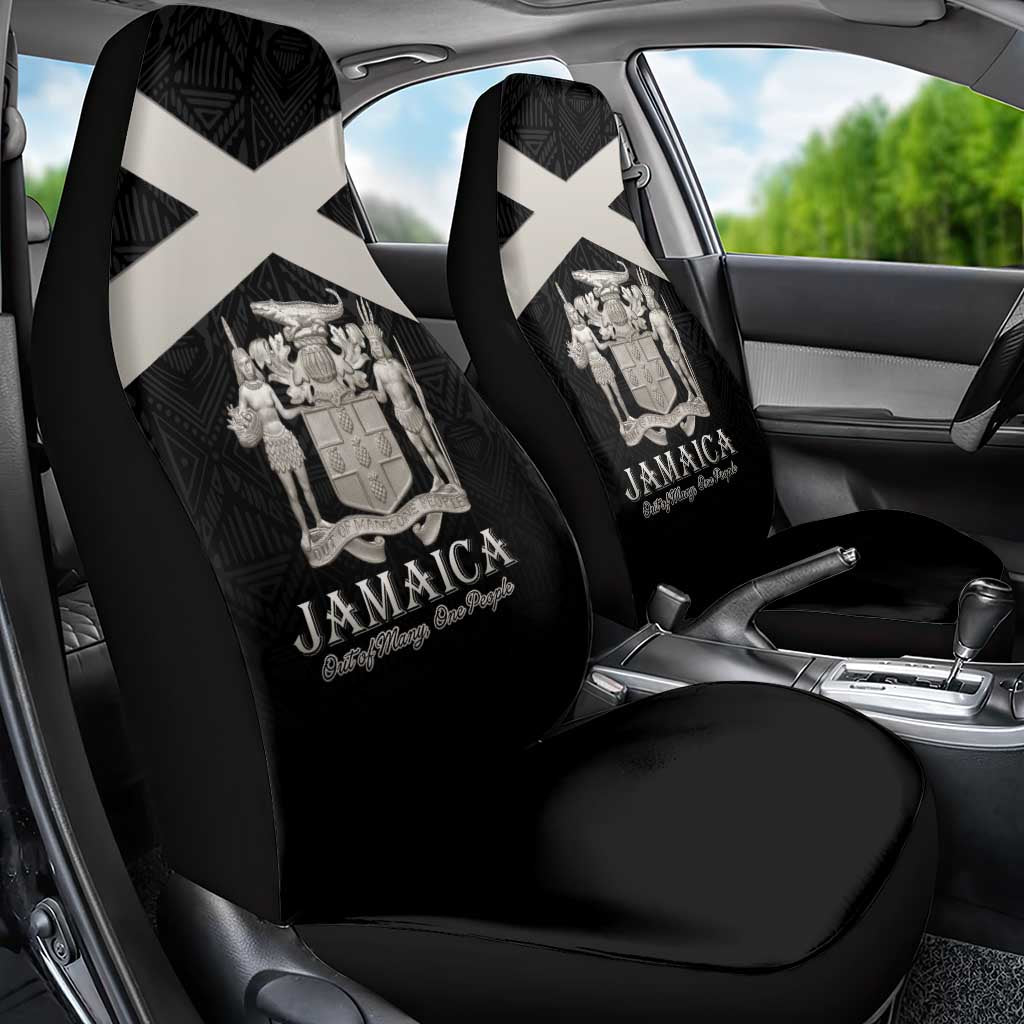 Jamaica Car Seat Cover Coat Of Arms With Rastafarian Lion Silver Color - Wonder Print Shop