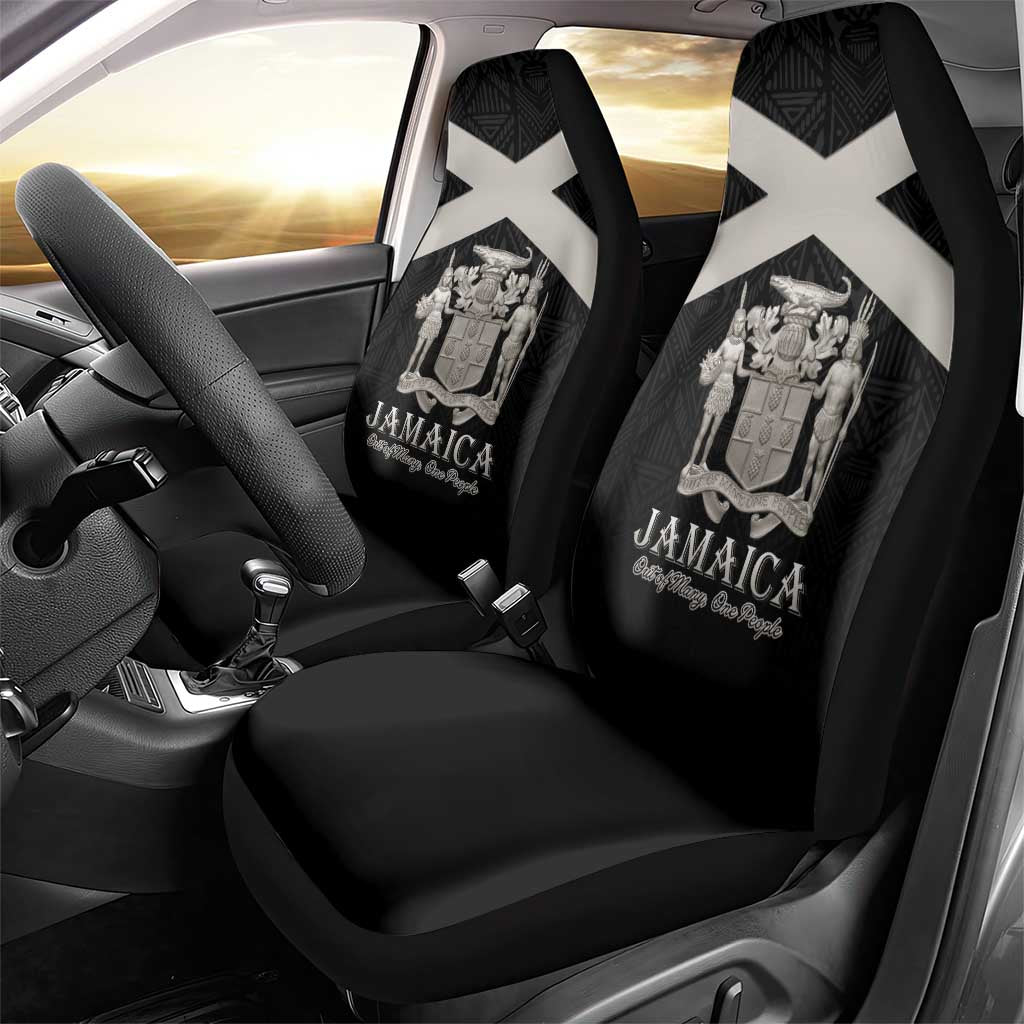 Jamaica Car Seat Cover Coat Of Arms With Rastafarian Lion Silver Color - Wonder Print Shop