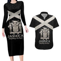 Personalized Jamaica Couples Matching Long Sleeve Bodycon Dress and Hawaiian Shirt Coat Of Arms With Rastafarian Lion Silver Color - Wonder Print Shop