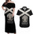 Personalized Jamaica Couples Matching Off Shoulder Maxi Dress and Hawaiian Shirt Coat Of Arms With Rastafarian Lion Silver Color - Wonder Print Shop