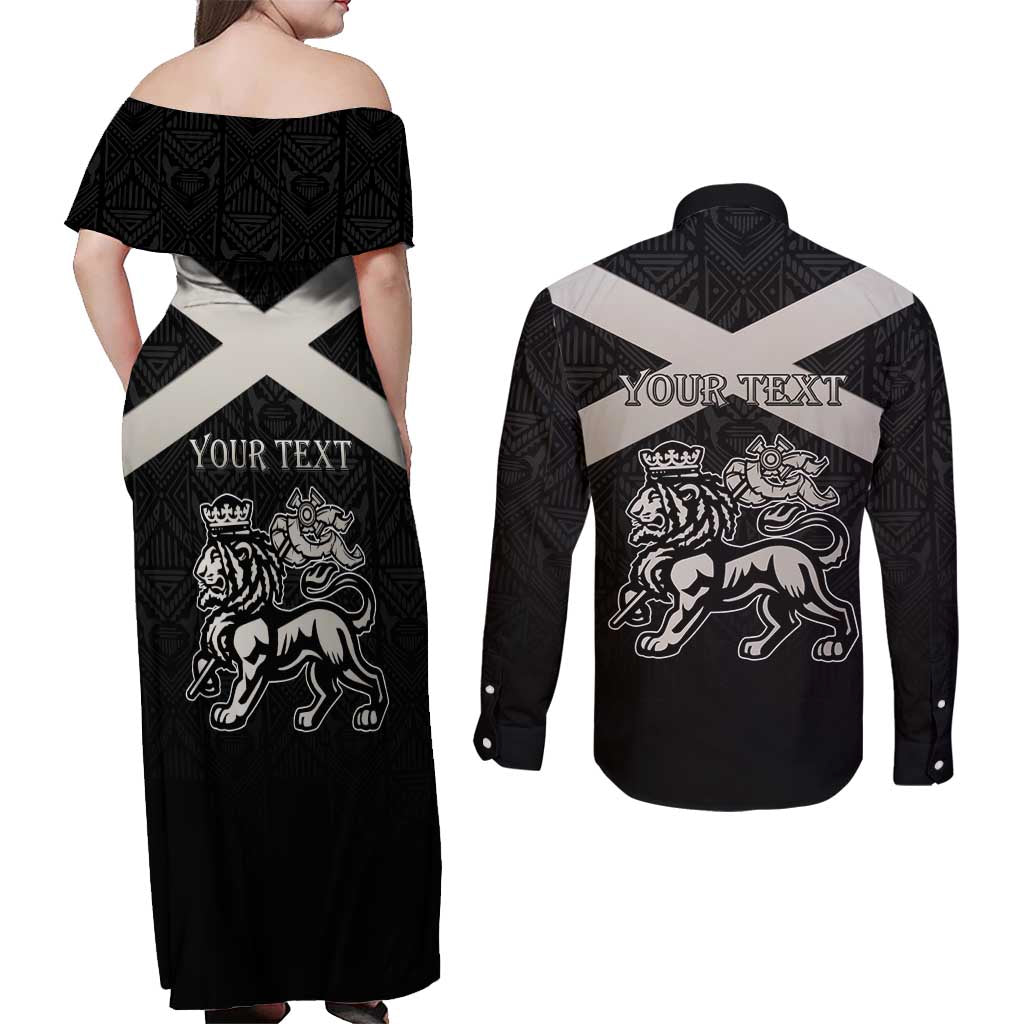 Personalized Jamaica Couples Matching Off Shoulder Maxi Dress and Long Sleeve Button Shirt Coat Of Arms With Rastafarian Lion Silver Color - Wonder Print Shop