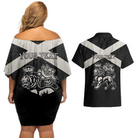 Personalized Jamaica Couples Matching Off Shoulder Short Dress and Hawaiian Shirt Coat Of Arms With Rastafarian Lion Silver Color - Wonder Print Shop