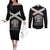 Personalized Jamaica Couples Matching Off The Shoulder Long Sleeve Dress and Long Sleeve Button Shirt Coat Of Arms With Rastafarian Lion Silver Color - Wonder Print Shop