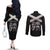 Personalized Jamaica Couples Matching Off The Shoulder Long Sleeve Dress and Long Sleeve Button Shirt Coat Of Arms With Rastafarian Lion Silver Color - Wonder Print Shop