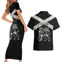 Personalized Jamaica Couples Matching Short Sleeve Bodycon Dress and Hawaiian Shirt Coat Of Arms With Rastafarian Lion Silver Color - Wonder Print Shop