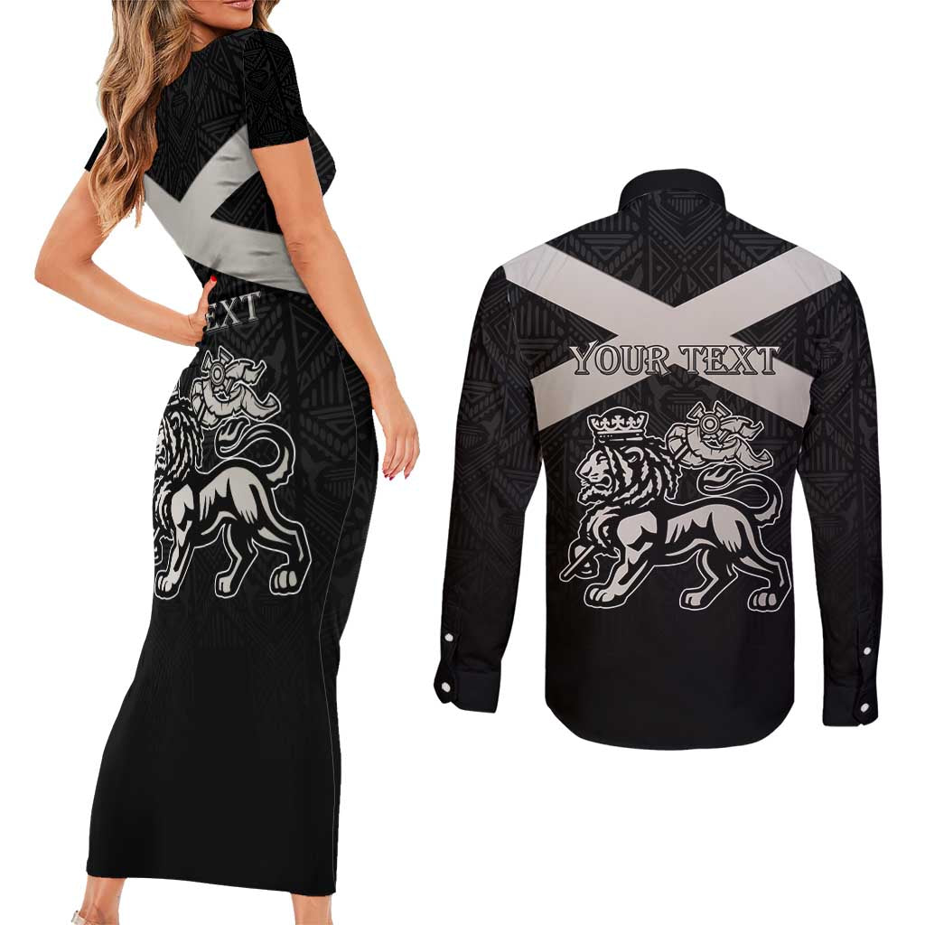 Personalized Jamaica Couples Matching Short Sleeve Bodycon Dress and Long Sleeve Button Shirt Coat Of Arms With Rastafarian Lion Silver Color - Wonder Print Shop