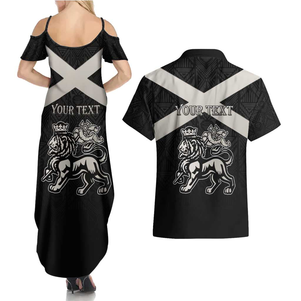 Personalized Jamaica Couples Matching Summer Maxi Dress and Hawaiian Shirt Coat Of Arms With Rastafarian Lion Silver Color - Wonder Print Shop