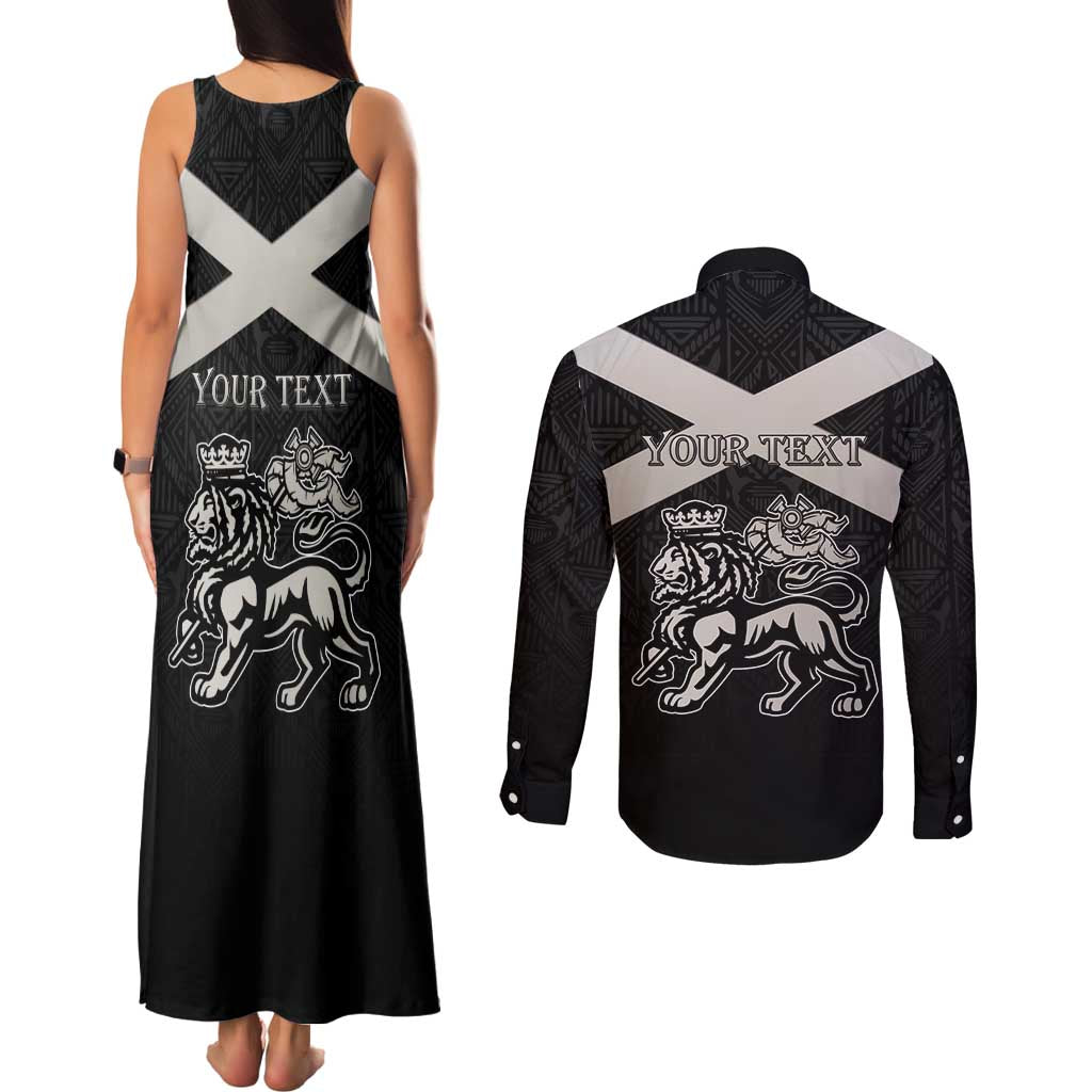Personalized Jamaica Couples Matching Tank Maxi Dress and Long Sleeve Button Shirt Coat Of Arms With Rastafarian Lion Silver Color - Wonder Print Shop