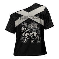Personalized Jamaica Cross Shoulder Shirt Coat Of Arms With Rastafarian Lion Silver Color - Wonder Print Shop