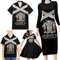 Personalized Jamaica Family Matching Long Sleeve Bodycon Dress and Hawaiian Shirt Coat Of Arms With Rastafarian Lion Silver Color - Wonder Print Shop