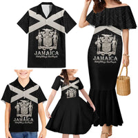 Personalized Jamaica Family Matching Mermaid Dress and Hawaiian Shirt Coat Of Arms With Rastafarian Lion Silver Color - Wonder Print Shop