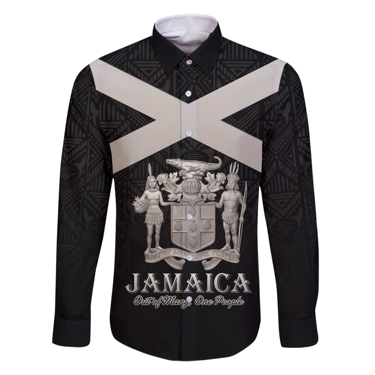 Personalized Jamaica Family Matching Off The Shoulder Long Sleeve Dress and Hawaiian Shirt Coat Of Arms With Rastafarian Lion Silver Color - Wonder Print Shop