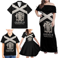 Personalized Jamaica Family Matching Off Shoulder Maxi Dress and Hawaiian Shirt Coat Of Arms With Rastafarian Lion Silver Color - Wonder Print Shop