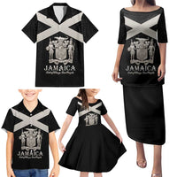 Personalized Jamaica Family Matching Puletasi and Hawaiian Shirt Coat Of Arms With Rastafarian Lion Silver Color - Wonder Print Shop