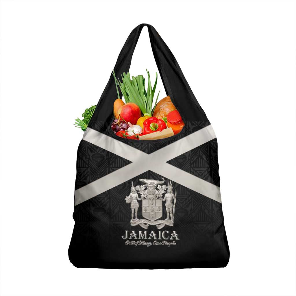 Jamaica Grocery Bag Coat Of Arms With Rastafarian Lion Silver Color - Wonder Print Shop