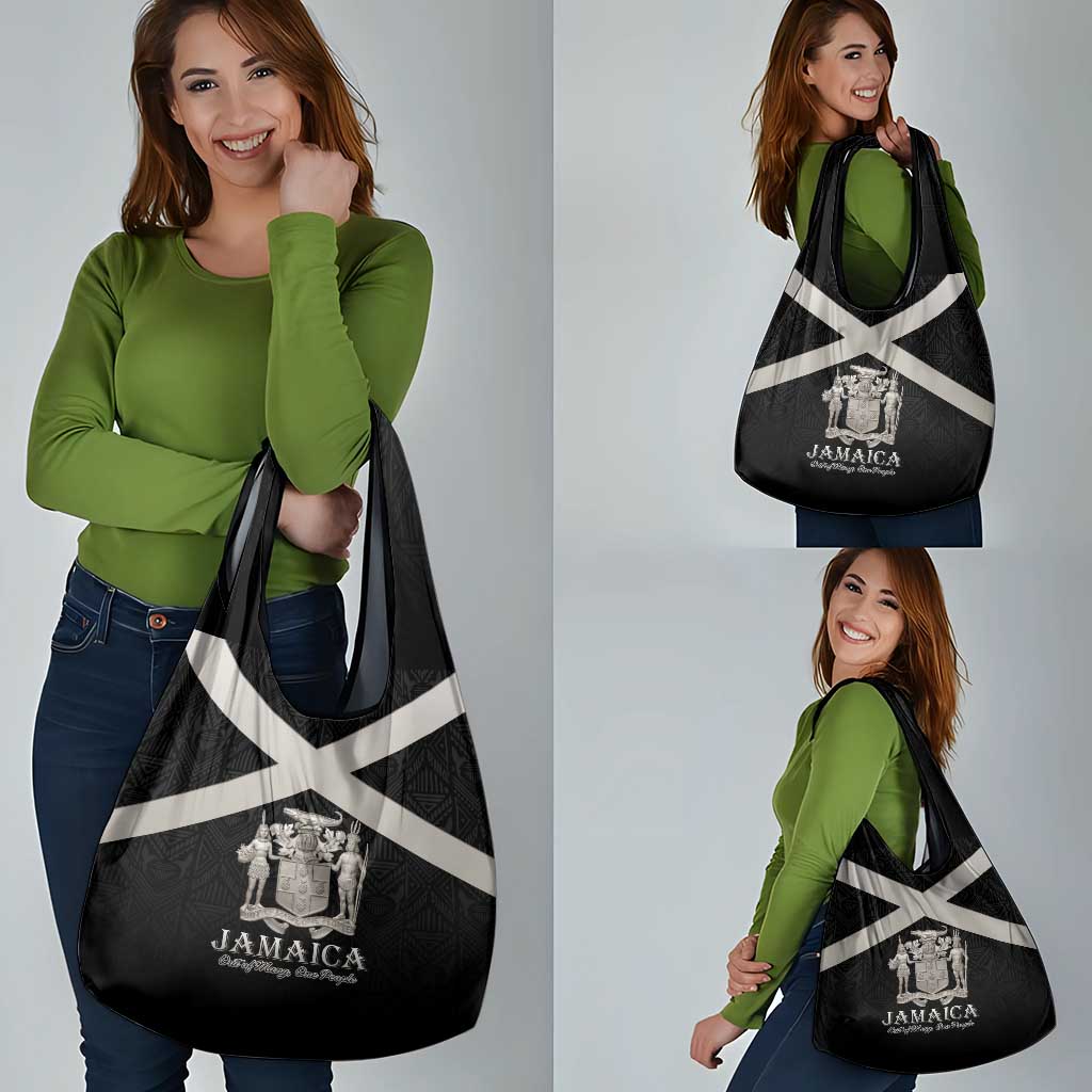 Jamaica Grocery Bag Coat Of Arms With Rastafarian Lion Silver Color - Wonder Print Shop