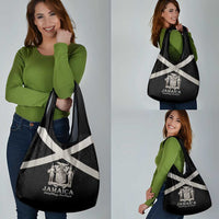 Jamaica Grocery Bag Coat Of Arms With Rastafarian Lion Silver Color - Wonder Print Shop