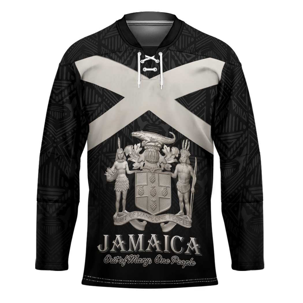 Personalized Jamaica Hockey Jersey Coat Of Arms With Rastafarian Lion Silver Color - Wonder Print Shop