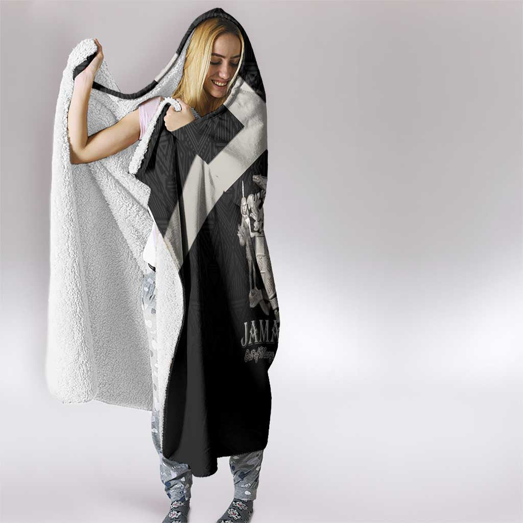 Jamaica Hooded Blanket Coat Of Arms With Rastafarian Lion Silver Color - Wonder Print Shop