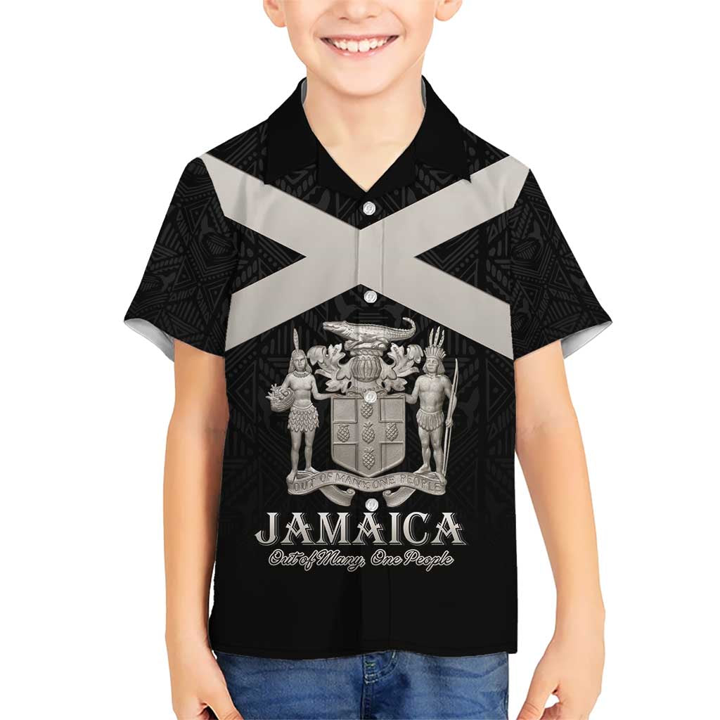 Personalized Jamaica Kid Hawaiian Shirt Coat Of Arms With Rastafarian Lion Silver Color - Wonder Print Shop