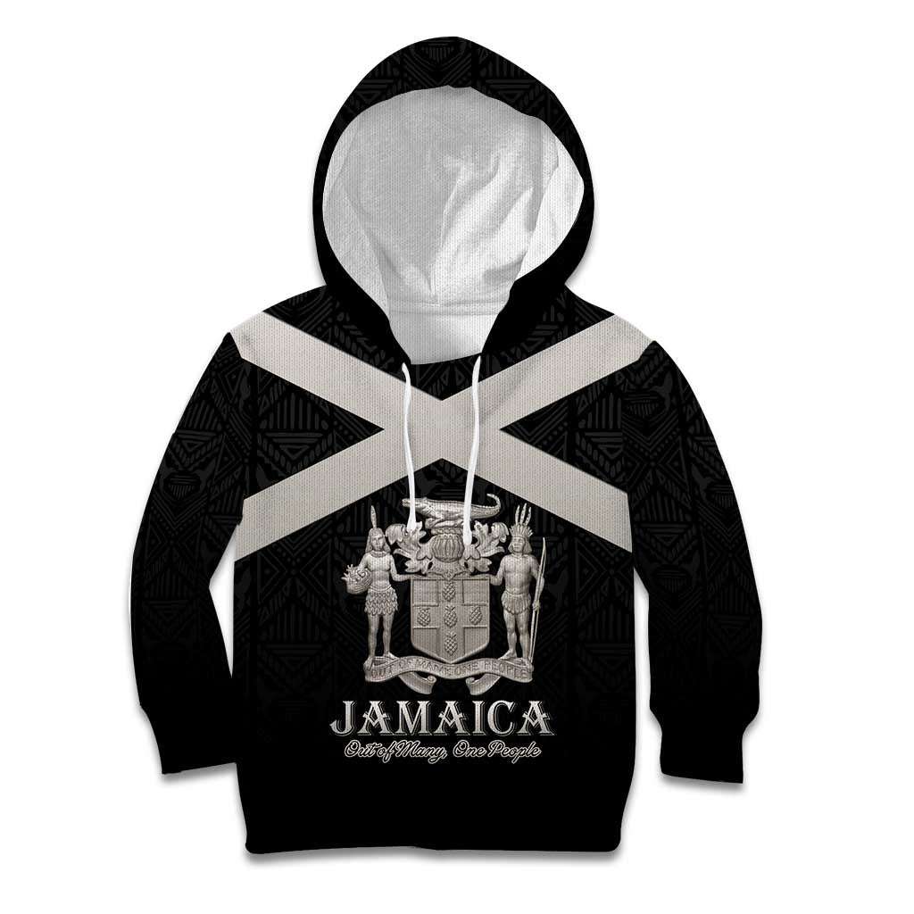 Personalized Jamaica Kid Hoodie Coat Of Arms With Rastafarian Lion Silver Color - Wonder Print Shop