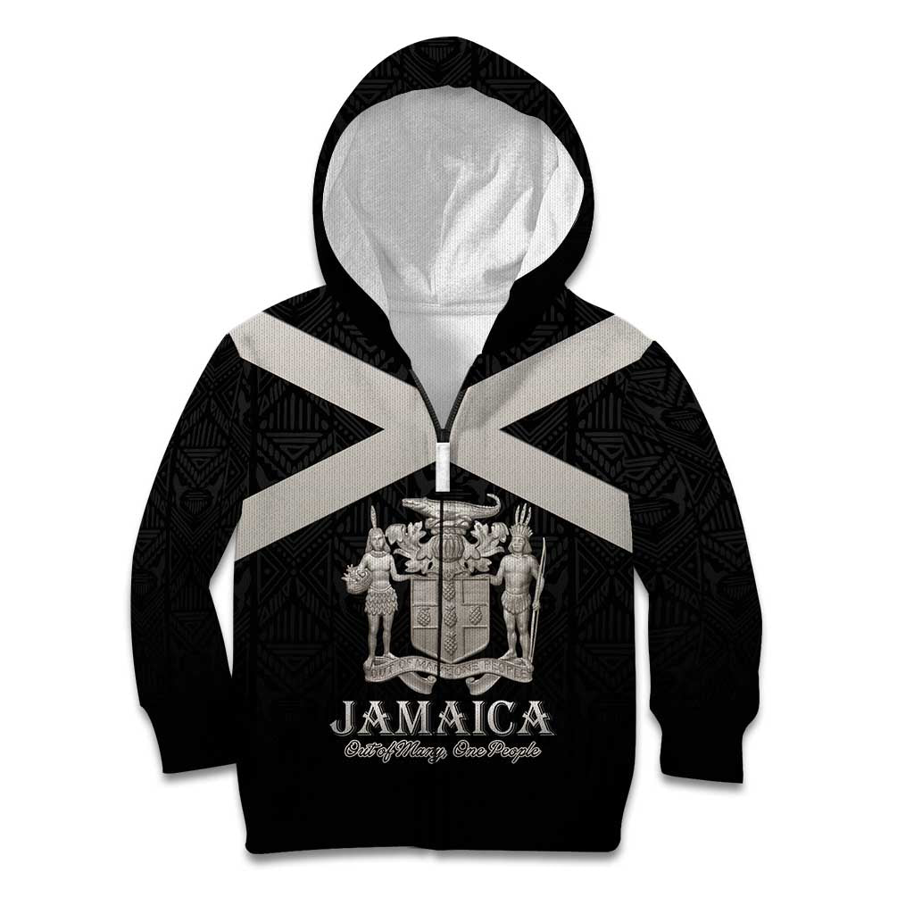 Personalized Jamaica Kid Hoodie Coat Of Arms With Rastafarian Lion Silver Color - Wonder Print Shop