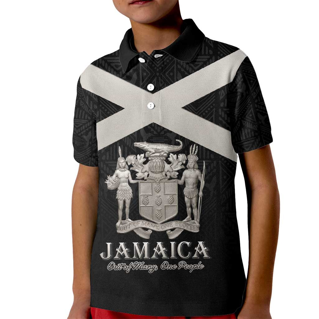 Personalized Jamaica Kid Polo Shirt Coat Of Arms With Rastafarian Lion Silver Color - Wonder Print Shop
