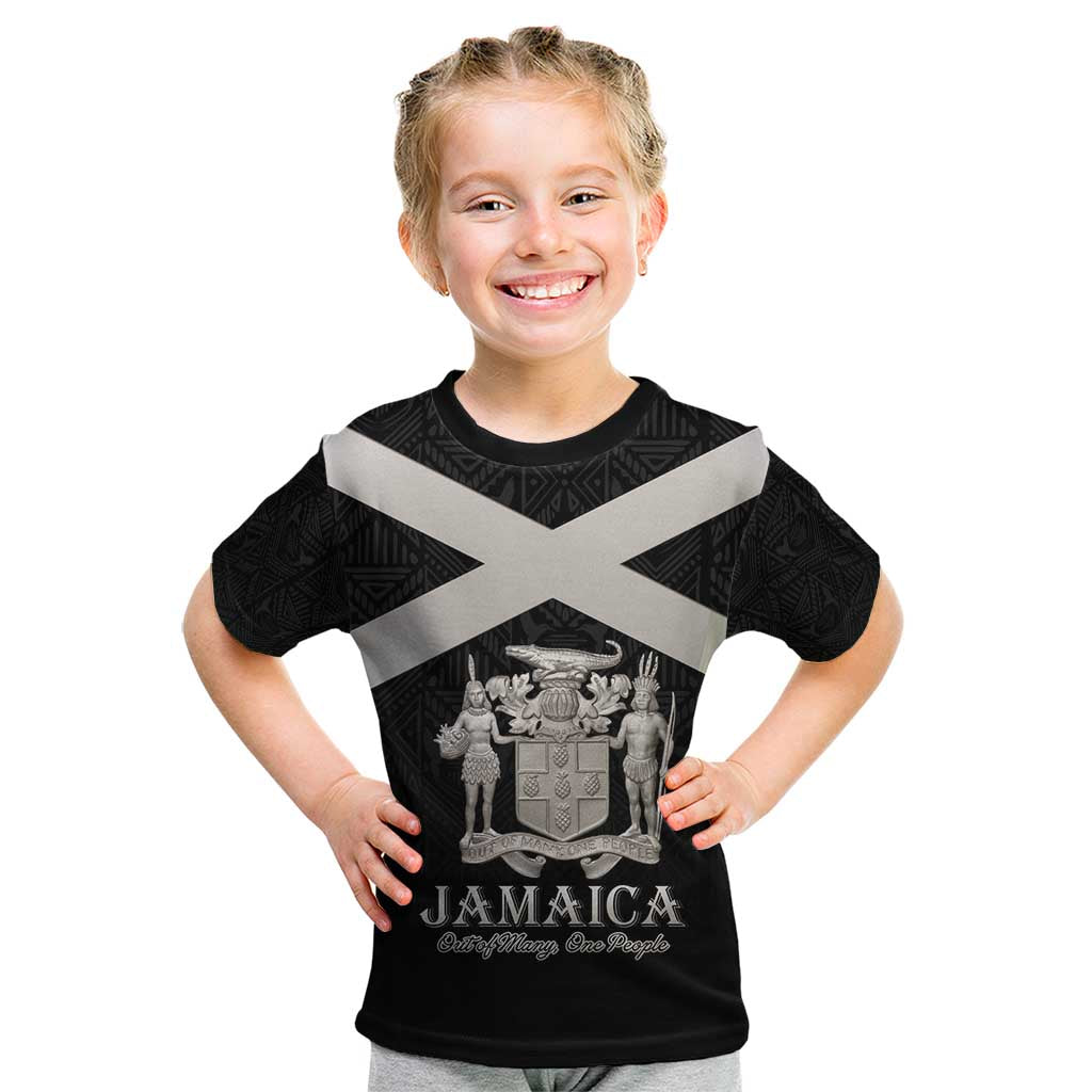 Personalized Jamaica Kid T Shirt Coat Of Arms With Rastafarian Lion Silver Color - Wonder Print Shop