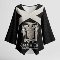 Personalized Jamaica Kimono Sleeve Blouse Coat Of Arms With Rastafarian Lion Silver Color - Wonder Print Shop