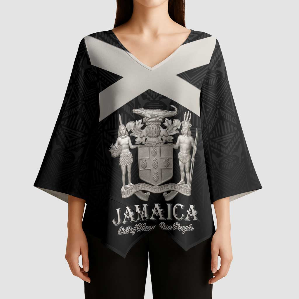 Personalized Jamaica Kimono Sleeve Blouse Coat Of Arms With Rastafarian Lion Silver Color - Wonder Print Shop