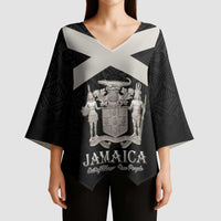 Personalized Jamaica Kimono Sleeve Blouse Coat Of Arms With Rastafarian Lion Silver Color - Wonder Print Shop