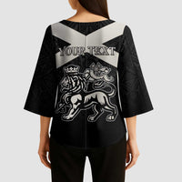Personalized Jamaica Kimono Sleeve Blouse Coat Of Arms With Rastafarian Lion Silver Color - Wonder Print Shop