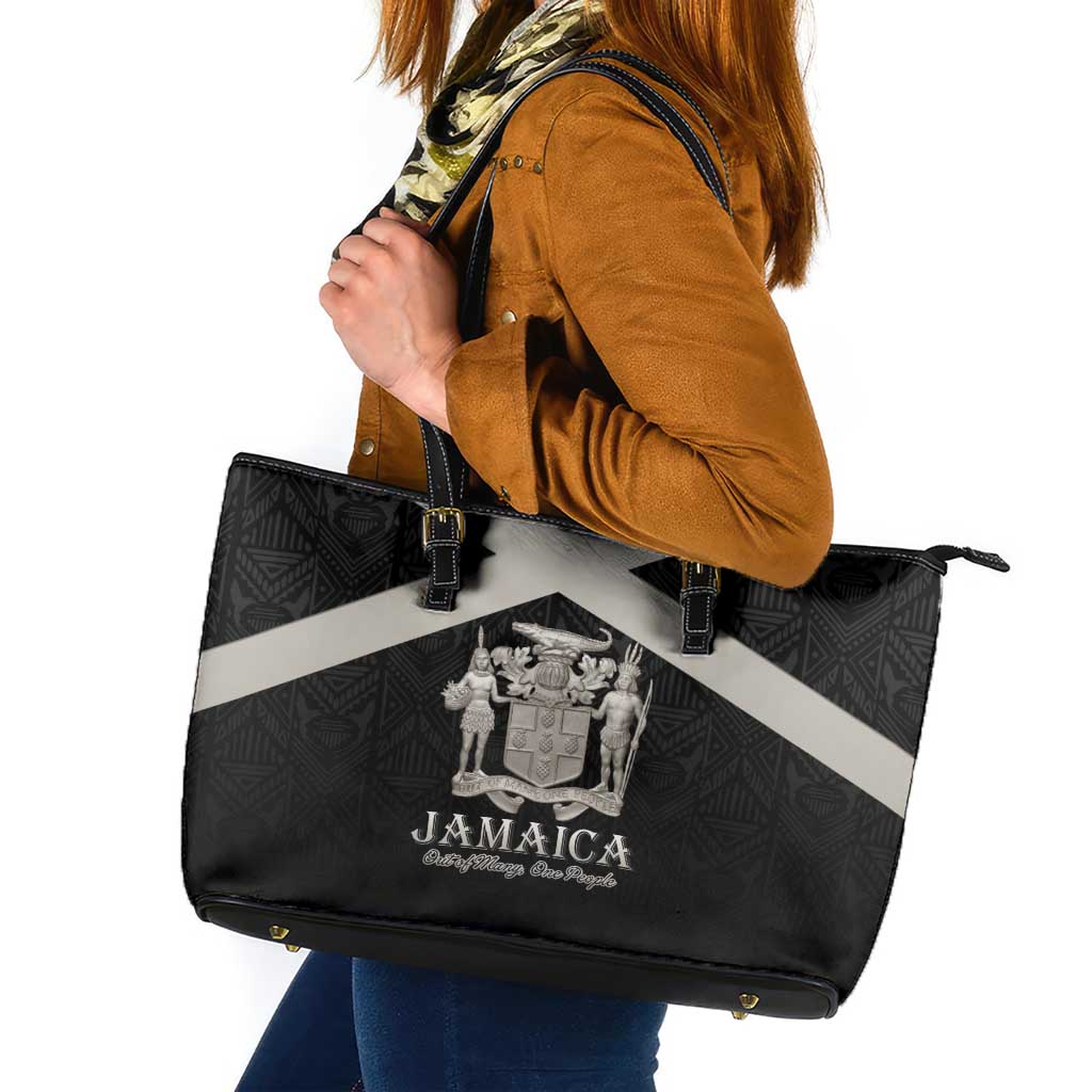 Jamaica Leather Tote Bag Coat Of Arms With Rastafarian Lion Silver Color - Wonder Print Shop