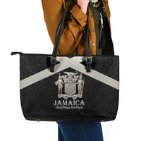 Jamaica Leather Tote Bag Coat Of Arms With Rastafarian Lion Silver Color - Wonder Print Shop