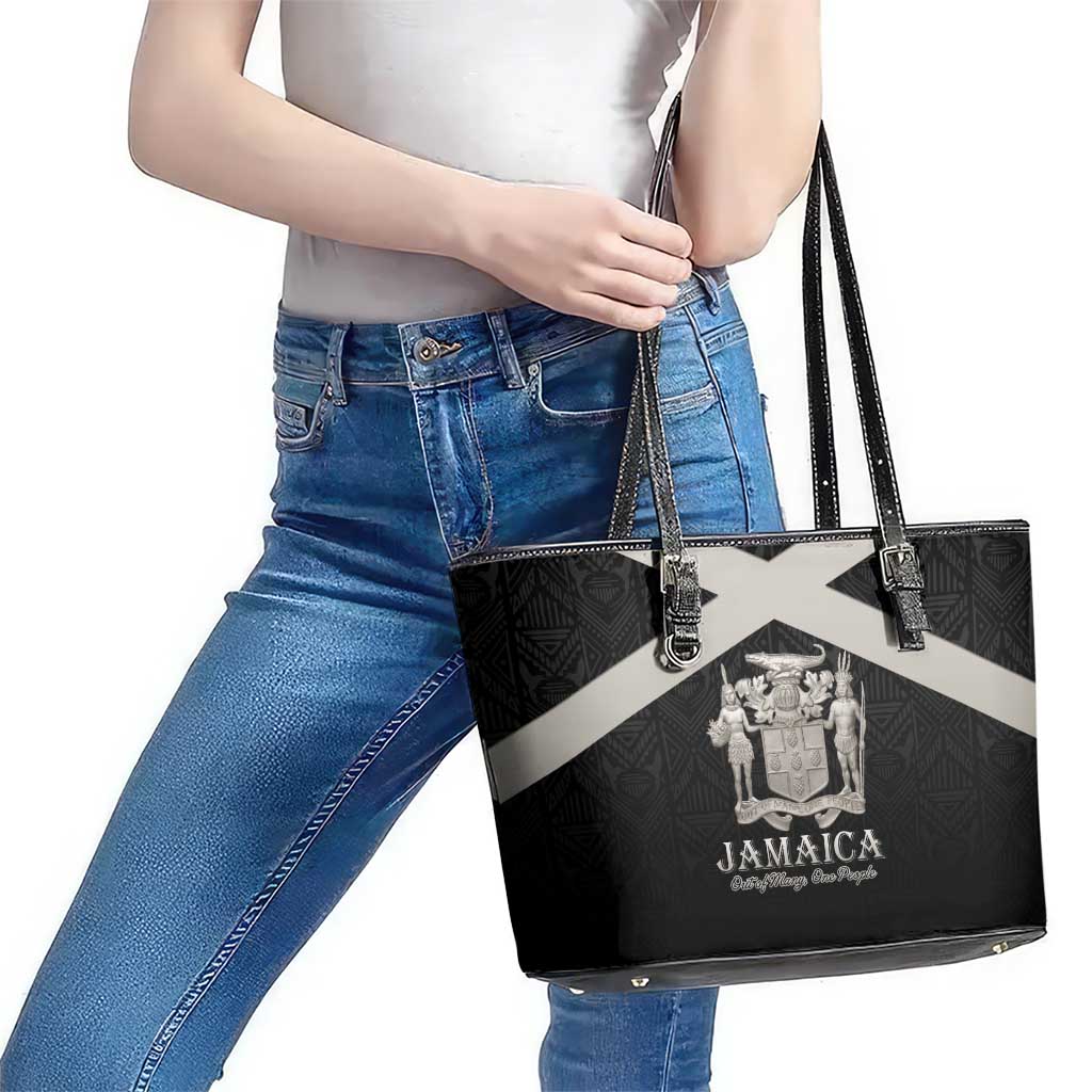 Jamaica Leather Tote Bag Coat Of Arms With Rastafarian Lion Silver Color - Wonder Print Shop