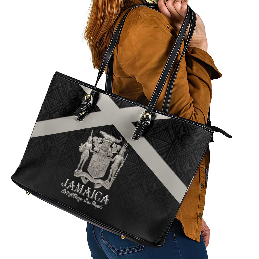 Jamaica Leather Tote Bag Coat Of Arms With Rastafarian Lion Silver Color - Wonder Print Shop