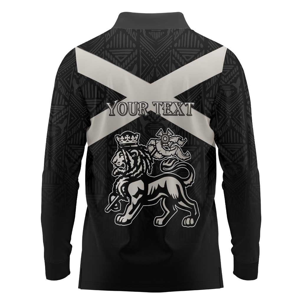 Personalized Jamaica Long Sleeve Polo Shirt Coat Of Arms With Rastafarian Lion Silver Color - Wonder Print Shop