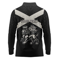 Personalized Jamaica Long Sleeve Polo Shirt Coat Of Arms With Rastafarian Lion Silver Color - Wonder Print Shop