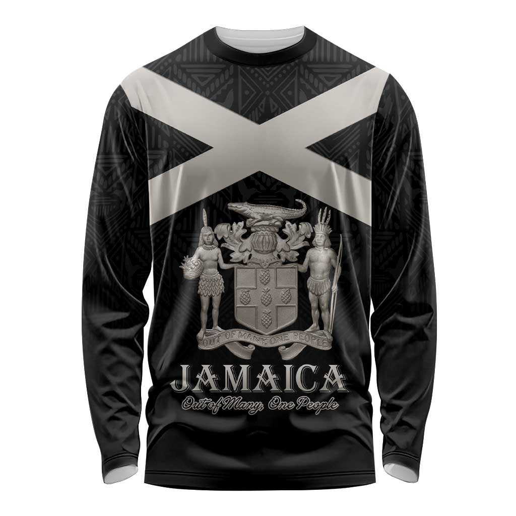 Personalized Jamaica Long Sleeve Shirt Coat Of Arms With Rastafarian Lion Silver Color - Wonder Print Shop