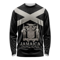 Personalized Jamaica Long Sleeve Shirt Coat Of Arms With Rastafarian Lion Silver Color - Wonder Print Shop