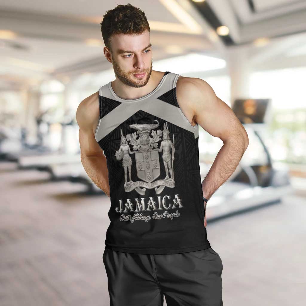 Personalized Jamaica Men Tank Top Coat Of Arms With Rastafarian Lion Silver Color - Wonder Print Shop