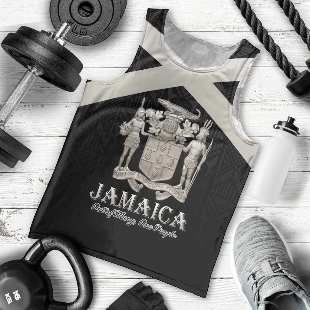Personalized Jamaica Men Tank Top Coat Of Arms With Rastafarian Lion Silver Color - Wonder Print Shop