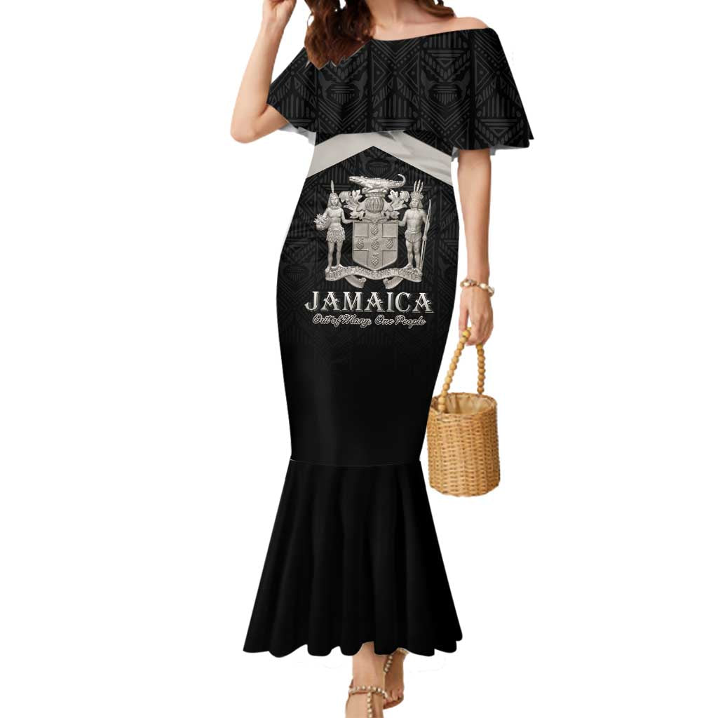 Personalized Jamaica Mermaid Dress Coat Of Arms With Rastafarian Lion Silver Color - Wonder Print Shop