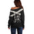 Personalized Jamaica Off Shoulder Sweater Coat Of Arms With Rastafarian Lion Silver Color - Wonder Print Shop