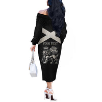 Personalized Jamaica Off The Shoulder Long Sleeve Dress Coat Of Arms With Rastafarian Lion Silver Color - Wonder Print Shop
