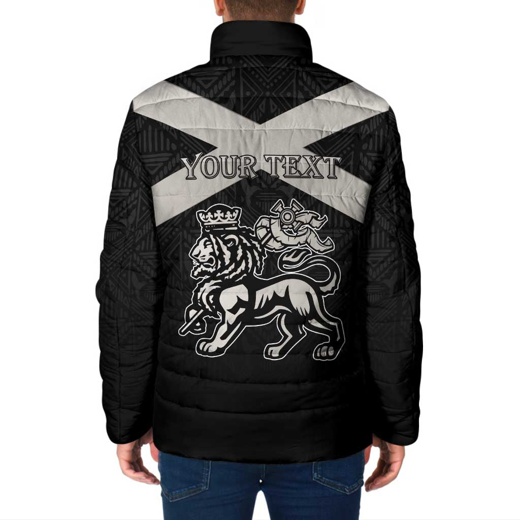 Personalized Jamaica Padded Jacket Coat Of Arms With Rastafarian Lion Silver Color - Wonder Print Shop