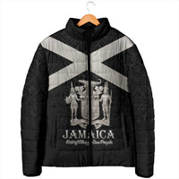 Personalized Jamaica Padded Jacket Coat Of Arms With Rastafarian Lion Silver Color - Wonder Print Shop