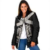 Personalized Jamaica Padded Jacket Coat Of Arms With Rastafarian Lion Silver Color - Wonder Print Shop