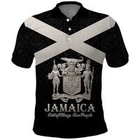 Personalized Jamaica Polo Shirt Coat Of Arms With Rastafarian Lion Silver Color - Wonder Print Shop