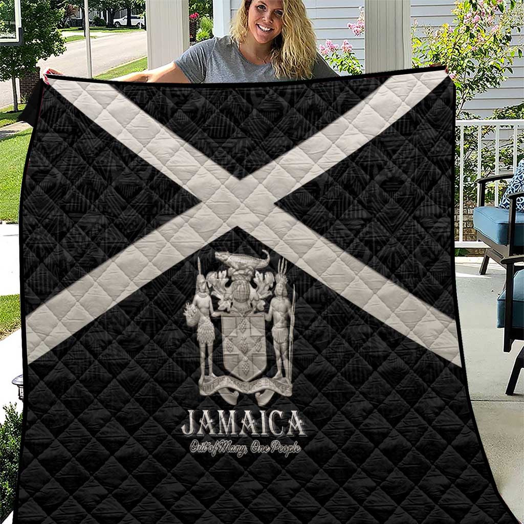 Jamaica Quilt Coat Of Arms With Rastafarian Lion Silver Color - Wonder Print Shop